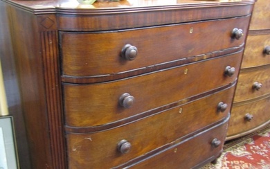 EARLY VICTORIAN MAHOGANY BOW FRONT CHEST OF DRAWERS, of bowe...