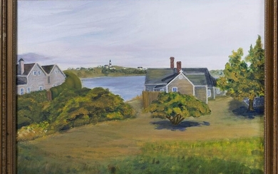 EMILY HUNT (20th Century,), Houses on a coastal inlet.