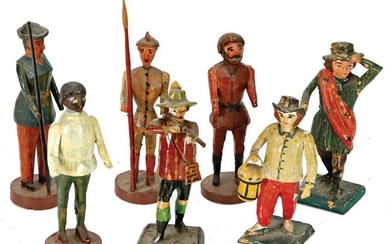 ERZGEBIRGE figures, wood, colored, 7 pieces, 8 cm