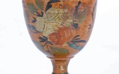 Early 19th Century original polychrome decorated goblet, possibly American, the bowl decorate inside