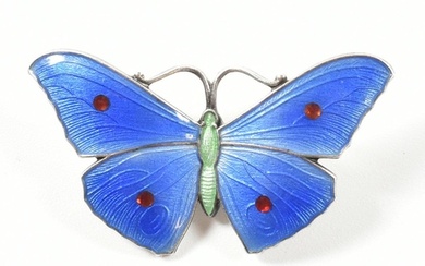Early 20th century guilloche enamel butterfly brooch. The si...