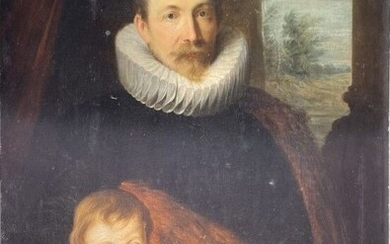 Ecole FLAMANDE vers 1700, d'après Van Dyck. Portrait d'un père avec son fils (Guillaume Richardot...