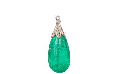 Edwardian A very fine emerald drop pendant The cabochon drop...
