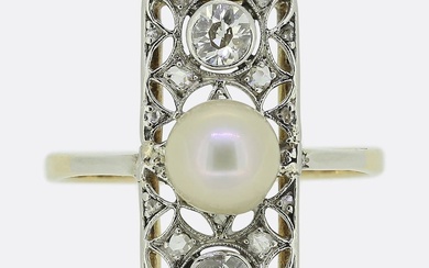 Edwardian Natural Pearl and Diamond Plaque Ring