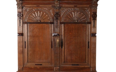 (-), Eiken 2-deurs Renaissancestijl kast met lade boven...