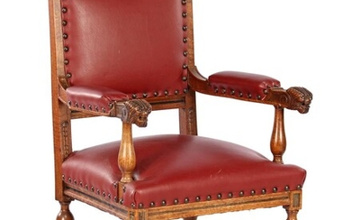 (-), Oak armchair with stitching of lion masks,...