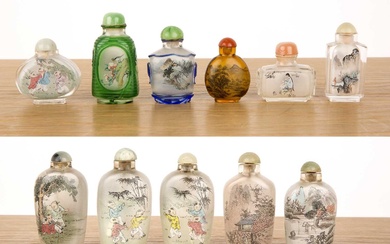 Eleven inside painted snuff bottles Chinese, 20th Century including scenes...