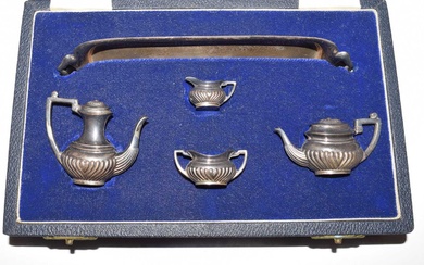 Elizabeth II silver miniature four-piece tea set and tray