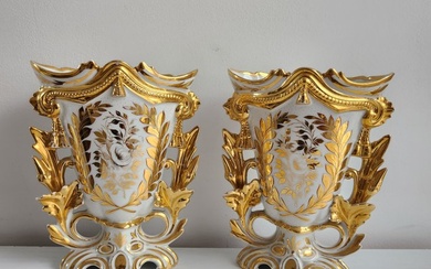 Empire Vieux Paris Porcelain - Vase (2) - Paire Empire Grands Vases Cornet Eventail d'Or - Gold leaf, Porcelain