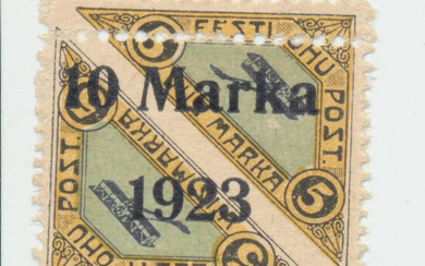 Estonia air mail stamp with 10 Marka 1923 overprint on 5 Marka - Error