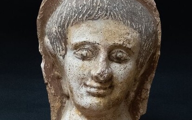 Etruscan Terracotta Funerary head still part of the original polychrome colors (rare) - 23×13×10 cm