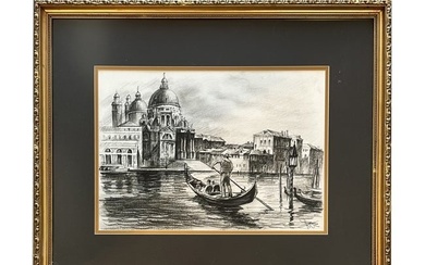 Europe Venice Italy Cityscape Charcoal Drawing