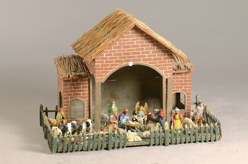 Extensive nativity scene, German, 1930s/ 40s, large stable...