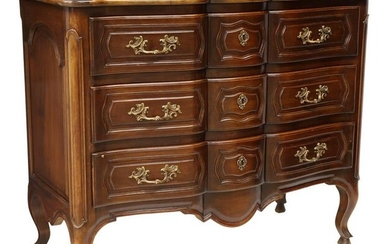 FRENCH LOUIS XV STYLE WALNUT THREE-DRAWER COMMODE