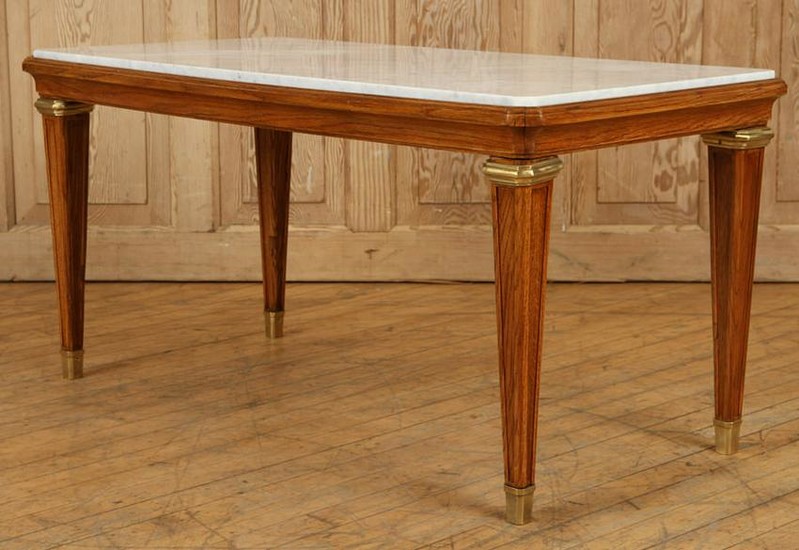 FRENCH OAK MARBLE COFFEE TABLE ATTR. TO JANSEN