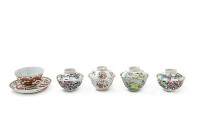 Five Famille Rose Porcelain Tea Bowls Diam of largest 6