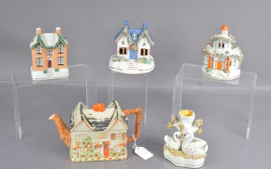 Five Staffordshire pottery items