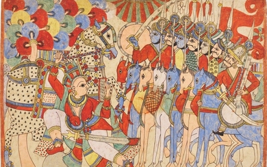 Five illustrations to Hindu epics, Western India, Maharashtra, Paithan, mid-19th century
