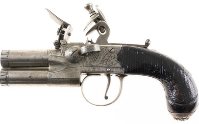 Flintlock pocketpistol, screw-on double barrel, maker marked 'Ripley, T-Crowther', with...