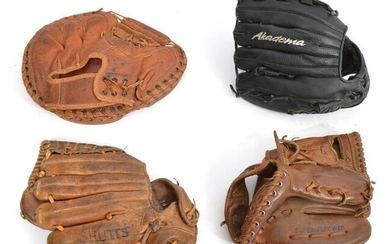 Four Bob Feller Estate Baseball Gloves