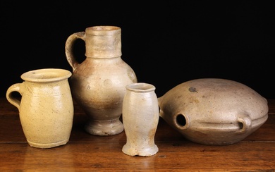 Four Pieces of Stoneware Pottery: A 17th/18th Century Jug (A/F)...