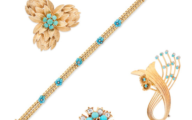 Four Turquoise and Gold Jewels