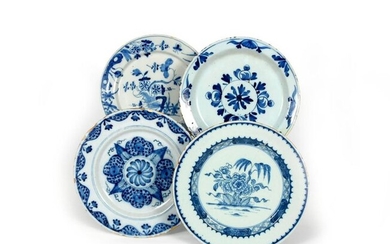 Four delftware plates c.1740-60, two painted in blue...