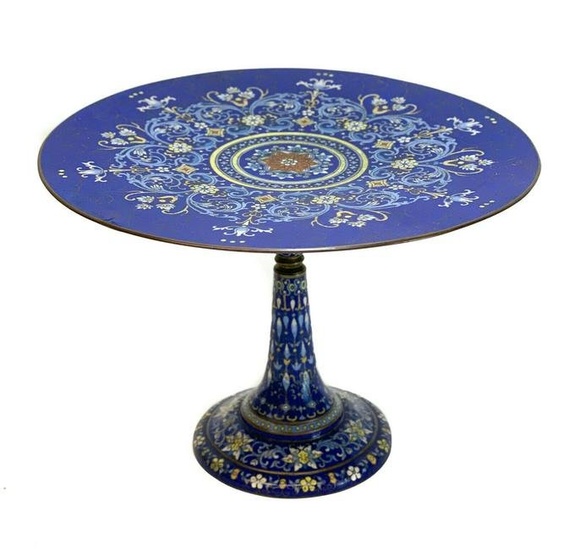 French Champleve Enamel Tazza Cake Stand