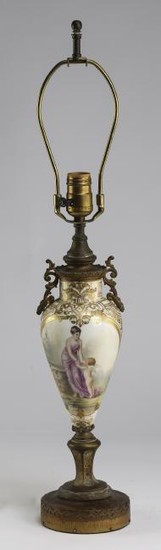 French Rococo style hand painted porcelain lamp, 27"h