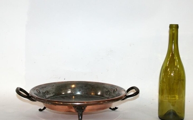 French antique copper tart pan with iron feet