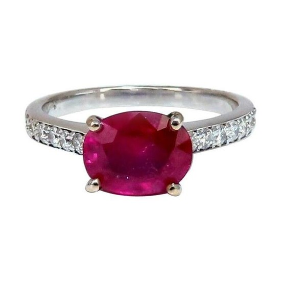 GIA Certified 3.06 Carat Red Ruby Diamonds Ring 14