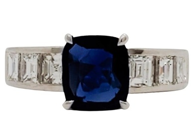 GIA Unheated Burma Blue Sapphire and Diamond Cocktail Ring in Platinum