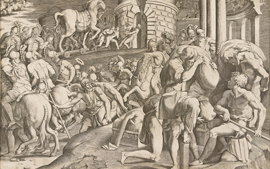 GIULIO BONASONE (AFTER FRANCESCO PRIMATICCIO) The Trojans Hauling into Troy the Wooden Horse....