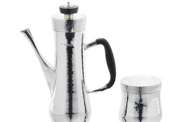GRAHAM WATLING: a silver coffee pot and a covered sugar bowl