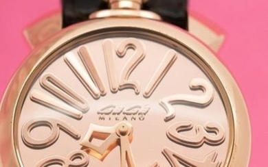 GaGà Milano - Watch Manuale 40mm Rose Gold Mirror Dark Brown Leather strap - 5221 - Women - BRAND NEW