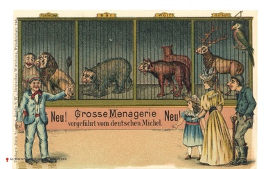 German Anti-Semitic Postcard "New Large Menagerie. Performed by the German...