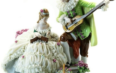 German crinoline porcelain group of a man playing a