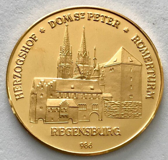 Germany - Medaille 1965 - Regensburg - Herzogshof, Dom St. Peter, Römerturm - Gold