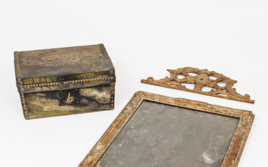 Gilt-gesso Carved Mirror and a Hide Trunk