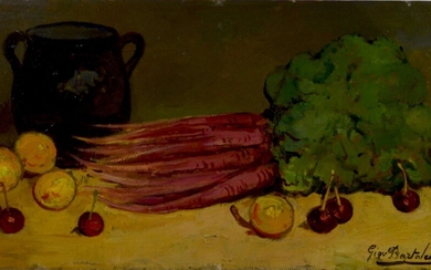 Giovanni Bartolena (1886 - 1942) RAVANELLI olio su cartone, cm 28,5x65,5...