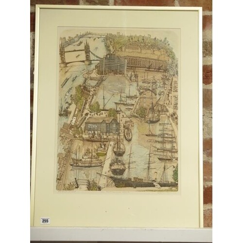 Glynn Thomas artist proof signed print, St Katharines Dock, ...