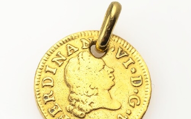 Gold coin with lug, Spain 1754 , Ferdinand,...