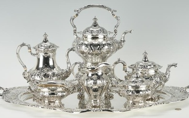 Gorham 7 pc Silver Tea Set with Sterling Tray, 393 oz.
