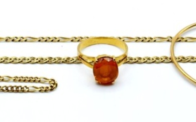 Gourmette, bracelet rigide et 2 bracelets en or jaune 14 ct (pierres de couleur, personnalisée,...