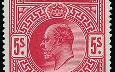Great Britain King Edward VII Issues 1902-10 De La Rue 5/- deep bright carmine, unmounted mint,...