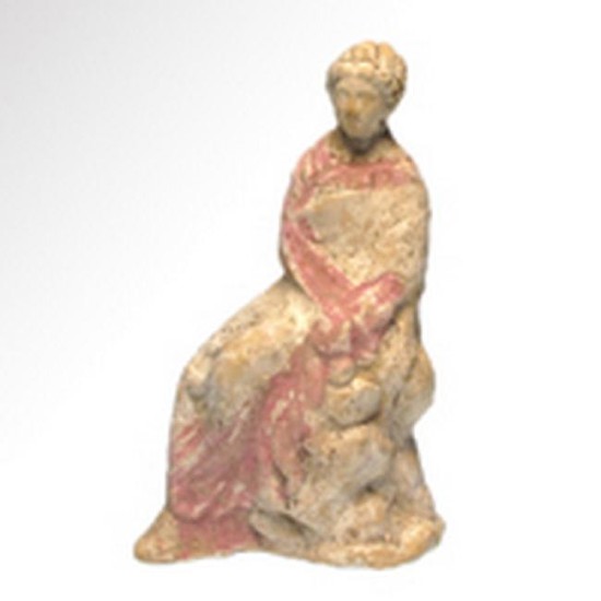 Greek Bichrome Tanagra Terracotta Figure of a Lady, c.