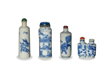 Group of 4 Chinese Blue and White Snuff Bottles, 19th