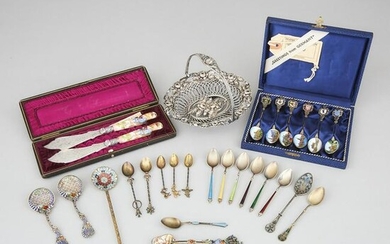 Group of Sixteen Enameled Continental Silver Spoons