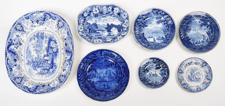 Group of Staffordshire Blue Transfer-Printed Wares