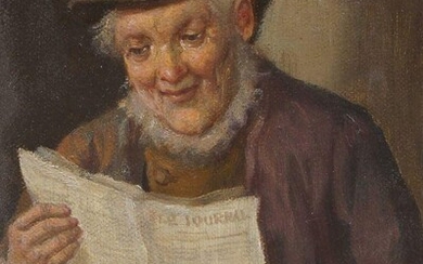 H. Smith, British school, mid/late-19th century- Man reading a paper; oil on canvas, signed upper right, 21 x 16 cm
